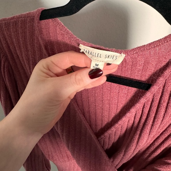 Pink Ribbed Wrap Blouse - Picture 3 of 4